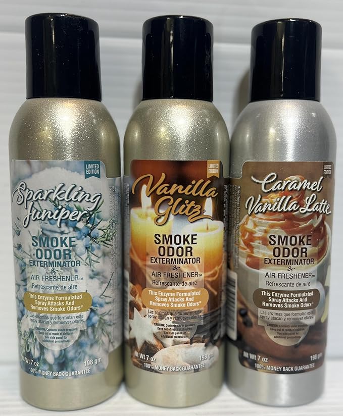 Smoke Odor Exterminator 198 gm/ 7 oz Large Spray Sparkling Juniper 7oz Can 3 Pack. Assorted