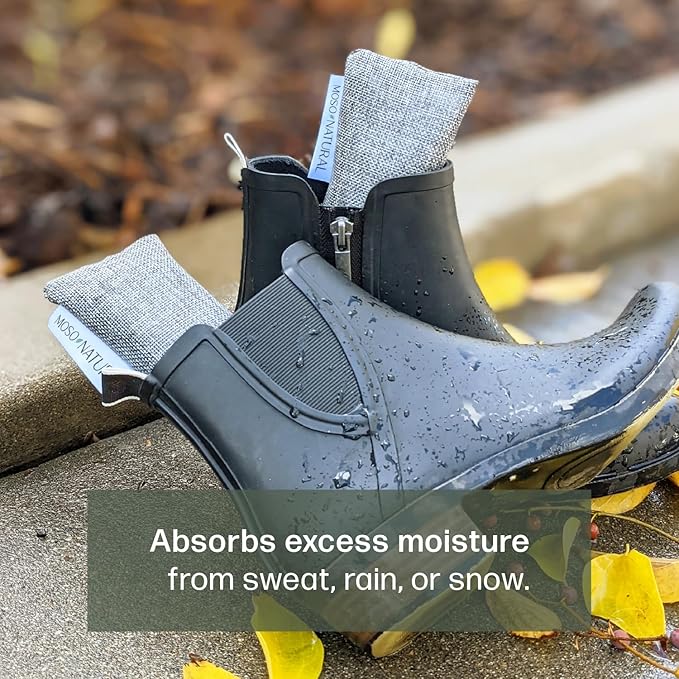 Moso Natural Shoe Deodorizer Inserts Charcoal Odor Absorber for Shoes Gym Bag &amp Boot Deodorizer Long-Lasting Shoe Odor Elimination Unscented Air Purifying Bags (Two Per Pack. 4 Total)