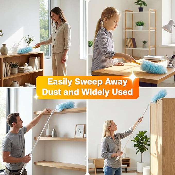 Duster Refills for Swiffer Dusters Multisurface 360 Dusters with 3ft Extendable Handle and 1 Short Handle Disposable Duster Kit for Dusting Furniture Blinds Fans Walls (30 Count)