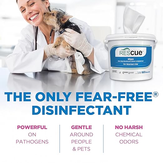 REScue One-Step Disinfectant Cleaner &amp Deodorizer Wipes for Vet Use – Cleaner for Kennels Litter Boxes Vet Offices Pet Grooming Surfaces – Extra Large 160-Count Wipes Bucket (4 Pack)