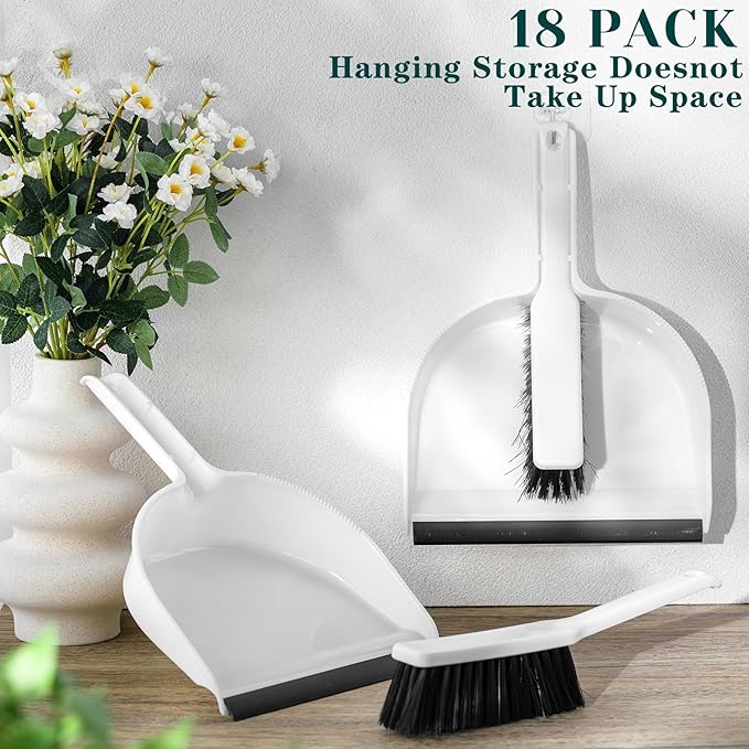 Zubebe 18 Pcs Mini Dustpan and Brush Set Small Broom and Dustpan Set Small Cleaning Brush Portable Hand Broom Set for Home Office Kitchen Table Desktop Floor Cleaning Supplies