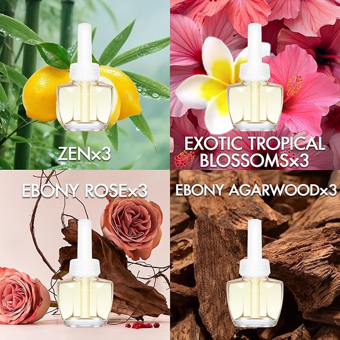 Air Freshener Plug In Refills for Home12 Count – Zen Exotic Tropical Blossoms Ebony Agarwood Ebony Rose Plugin Scented Refills for for Home Compatible with Air Wick &amp Glade Not for Glade Pl