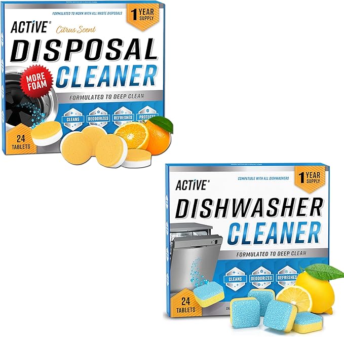 ACTIVE Garbage Disposal Cleaner and Dishwasher Cleaner - Includes 24ct Disposal Cleaning Tabs and 24ct Dishwasher Cleaning Tabs