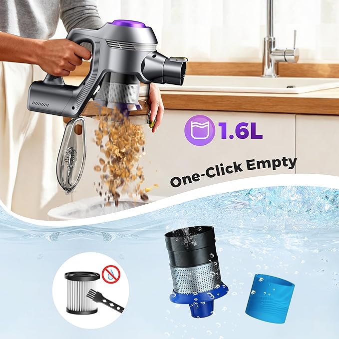 Cordless Vacuum Cleaner 40Kpa Powerful Suction Stick Vacuum Cleaners for Home 45 Mins Runtime 1.6L Dust Box Anti-Tangle 8-in-1 Rechargeable Vacuum for Hardwood FloorCarpetPet Hair (Purple)