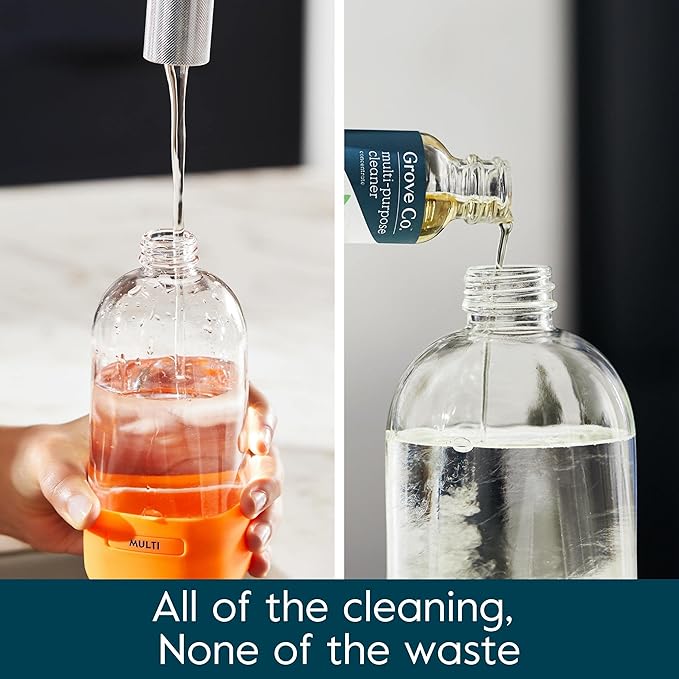 Grove Co. Multi-Purpose Cleaner Refill Concentrate (2 x 1 Oz) + Glass Spray Bottle (16 Oz) Plant-based Household Cleaning Supplies Bundle No Plastic Waste 100% Natural Orange &amp Rosemary Scent