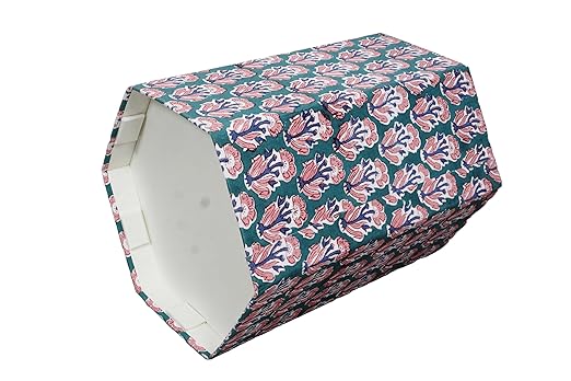 3.3 Gallon Cotton Hand Block Printed Paper Waste Basket |Small Decorative Trash Can for Housewarming Gifts in Living Room Bedroom Bathroom | Eco-Friendly Plastic-Free (1 Green Blue RED Tree)