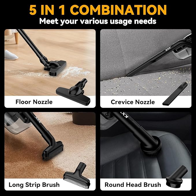 Cordless Vacuum for Dewalt 20V Battery 5 in 1 Handheld Electric Vacuum Cleaner with 500W Powerful Motor 46 CFM Portable Hand Vacuum with Filtration HEPA for Floor Carpet Car (Battery Not Included)