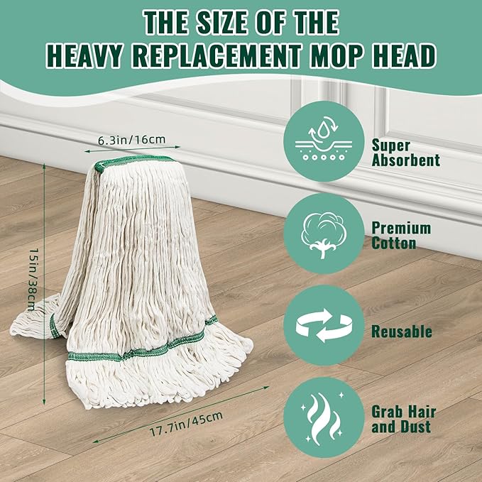 20oz Heavy Mop Replace Head 6 Pack Commerical Replacement Mopmop Head ReplacementReusable Mop Head Refills-Replacement Mop Heads Suitable for Heavy Commercial Industrial Residential Areas