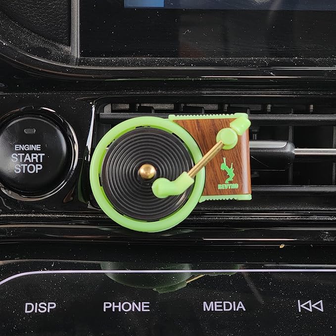 1 Piece Revyno Glow in the Dark Vinyl Record Player Car Air Freshener + 8 Album Cover Turntable Vent ClipSpinning Vinyl Record + 10 ML Essential Oil BottleMusic Lover Gift &amp Aesthetic Car Decor
