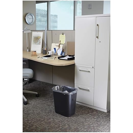 Rubbermaid 6 Pack 2955GRA Deskside Plastic Wastebasket Rectangular 3 1/2 gal Gray