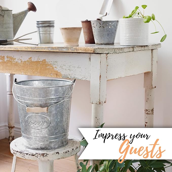 Autumn Alley Rustic Farmhouse Bathroom Trash Can and Toilet Brush Set - Rustic Bathroom Accessories for Charming Galvanized Bathroom Décor Galvanized Grey 2 Gal. Capacity