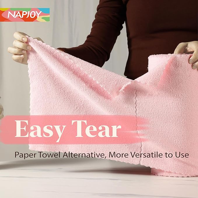 Napjoy Microfiber Cleaning Cloth Roll 75PK Easy Tear Away Reusable Paper Towels 12 x 12 Lint-Free and Scratch-Free with Patented Fiber Technology Microfiber Towel Roll Pink