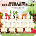 Plug In Air Freshener Refills – Spruce Caramel Espresso &amp Raspberry Cinnamon 12 Count Fragrance for Home Bathrooms Office – 7.92 Fl Oz Compatible with Air Wick &amp Glade Not for Glade Plu