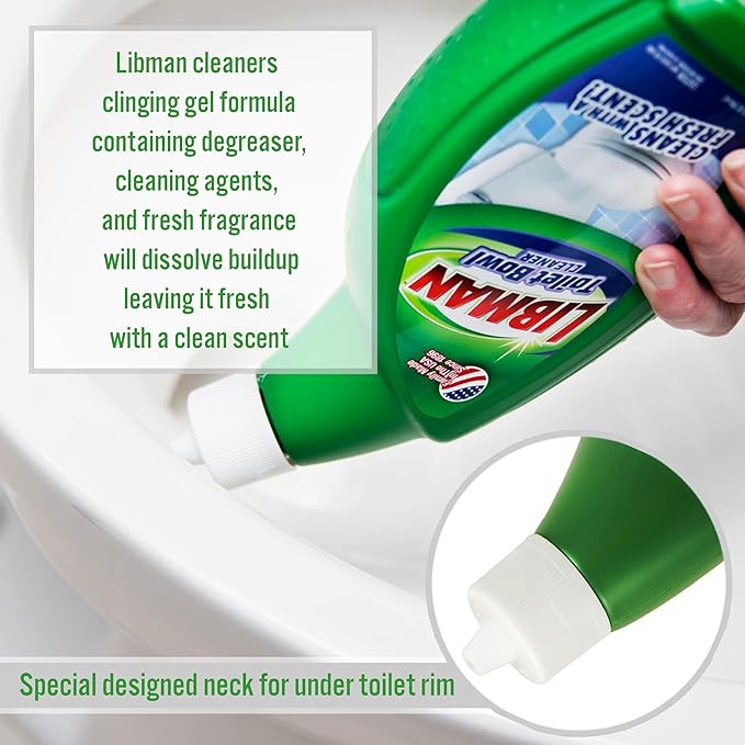 Tribello LIBMAN Toilet Brush and Holder Set with Toilet Bowl Cleaner - Bathroom Cleaner Set - Bathroom Cleaning Supplies - Includes: Bowl Brush Fast Drying Caddy 32 fl. oz. Stain Remover Soap