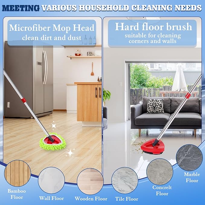4 Pack Spin Mop Replacements Head Compatible for Oceda EasyWring 1-Tank SystemMicrofiber Spin Mop Refills Head1 Mop Scrub Brush + 1 Mop Base + 4 Pack Cleaning Floor Mop Head（Green)