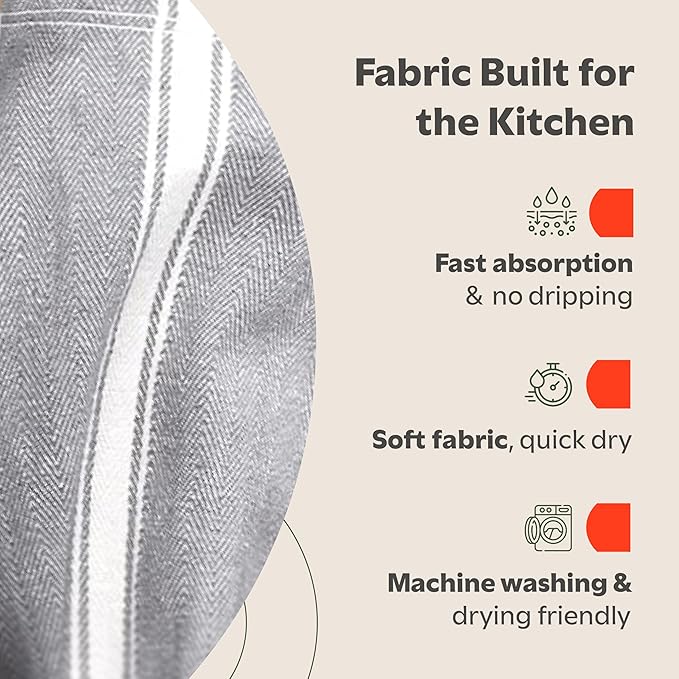 Zeppoli Classic Kitchen Towels - 30 Pack 100% Natural Cotton Towel Set Reusable Wash Cloths Absorbent Dish Towels Machine Washable Hand Towels Kitchen Essentials - 14” by 25” - Gray Base