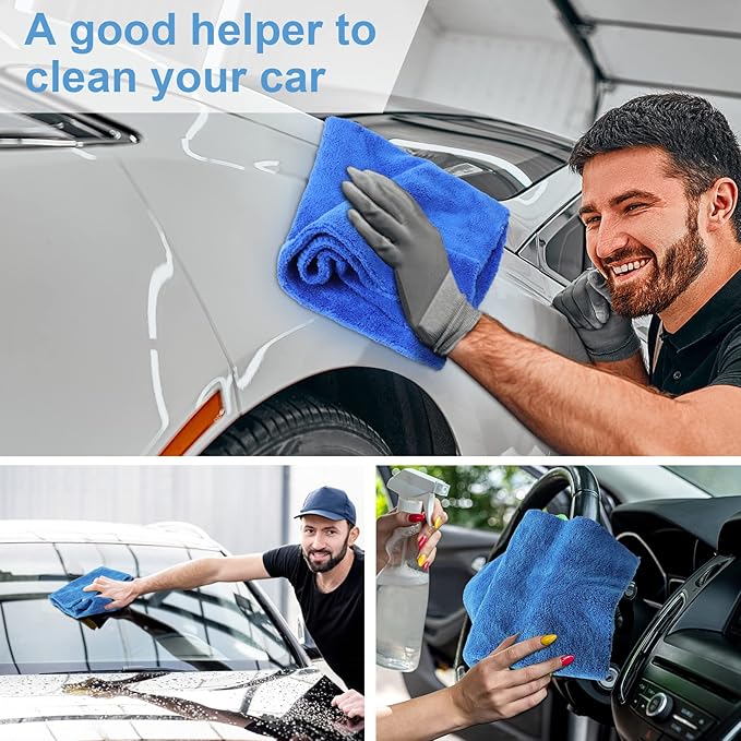 Shimeyao 40 Pcs 16 x 16 Inch Edgeless Microfiber Plush Towels for Cars Detailing Drying Wash Polishing Absorbent Cleaning Cloths 500 GSM(Blue)