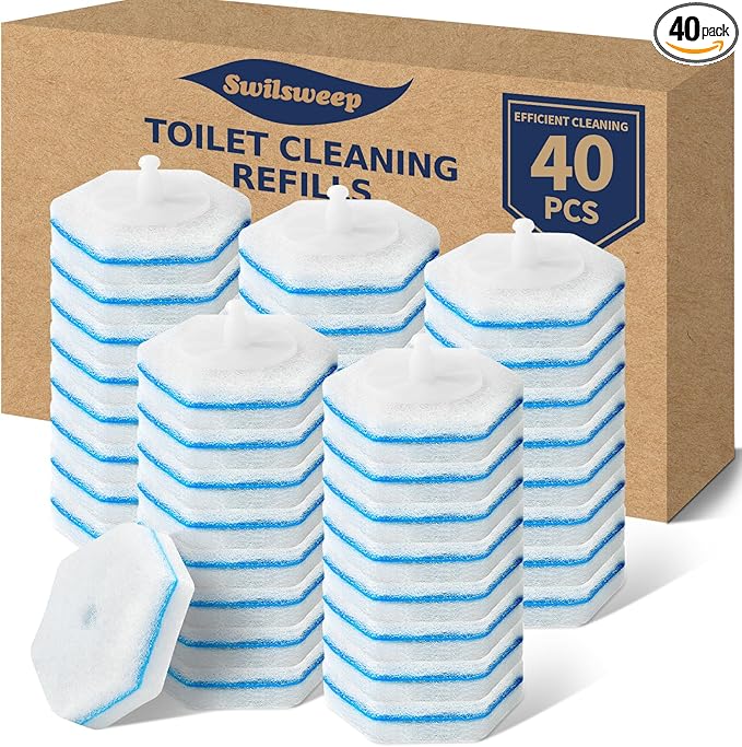 40 Count Toilet Bowl Wand Refills Disposable Toilet Cleaner Refills Disposable Wand Heads Compatible with Clorox and the Most Toilet Brushes