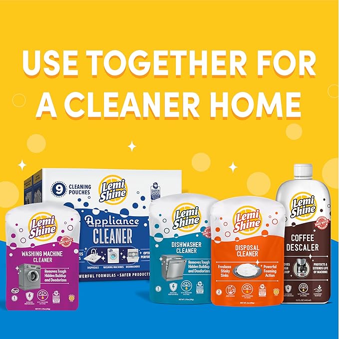 Lemi Shine Appliance Cleaner &amp Deodorizer - Dishwasher Washing Machine and Garbage Disposal Citric Acid Cleaner - 22.5 oz (9 Pack)