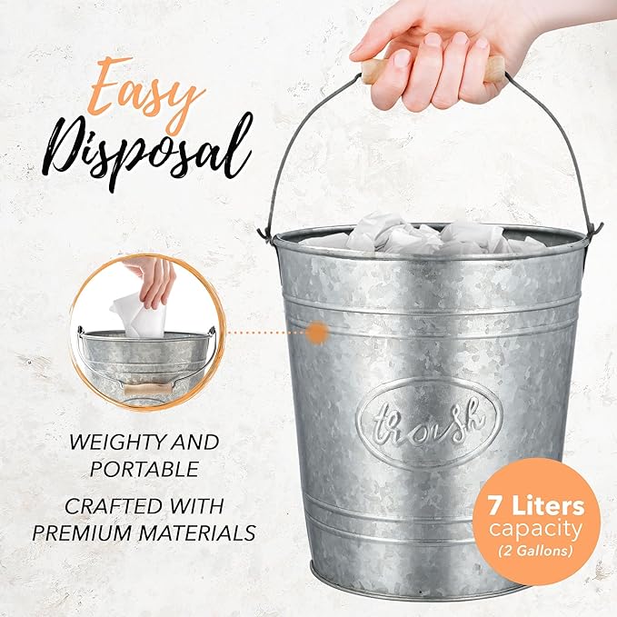 Autumn Alley Rustic Farmhouse Bathroom Trash Can and Toilet Brush Set - Rustic Bathroom Accessories for Charming Galvanized Bathroom Décor Galvanized Grey 2 Gal. Capacity