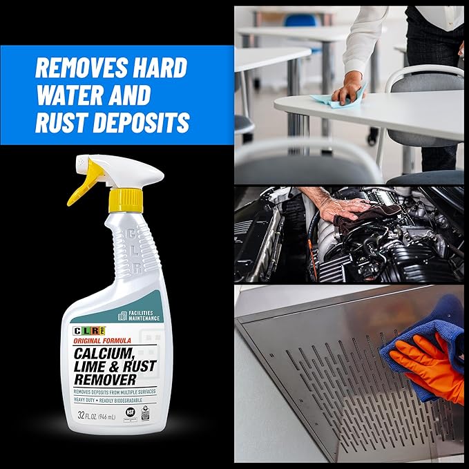CLR PRO Calcium Lime &amp Rust Remover 32 oz. Spray Bottle Pack of 2 Quickly Removes Calcium Lime Hard Water Deposits and Surface Rust Stains