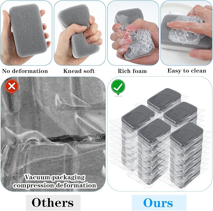 40 Pcs Kitchen Dishwashing Sponge Individually Wrapped Sponges Bulk Non Scratch Scouring Pad Odor-Free Dish Sponges for Washing Dishes Wipes for Household Cleaning Dishes Travel Apartments Grey