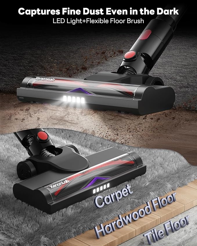 Cordless Vacuum Cleaner 45KPA Stick Vacuum Cleaners for Home with Up to 45 Mins Runtime 6-in-1 Rechargeable Lightweight Vacuum with Powerful Suction for Carpets Pet Hair Hardwood Floors
