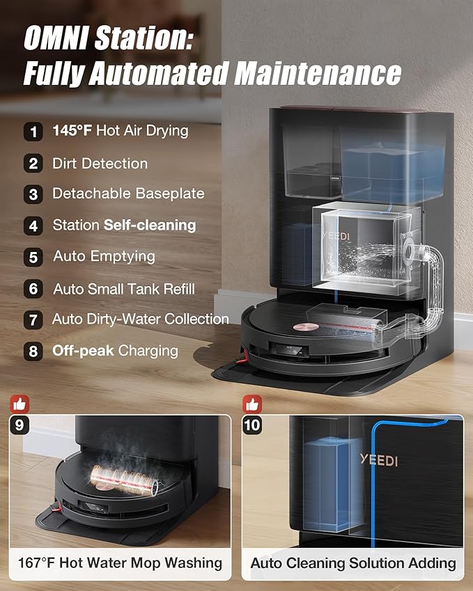 Yeedi S16 Plus Robot Vacuum &amp Mop with Automatic Omni Station Blast 16600Pa Suction OZMO Roller Self-Wash Mopping ZeroTangle 3.0 Triple Lift Floor Lift AI-Powered Navigation and Mapping