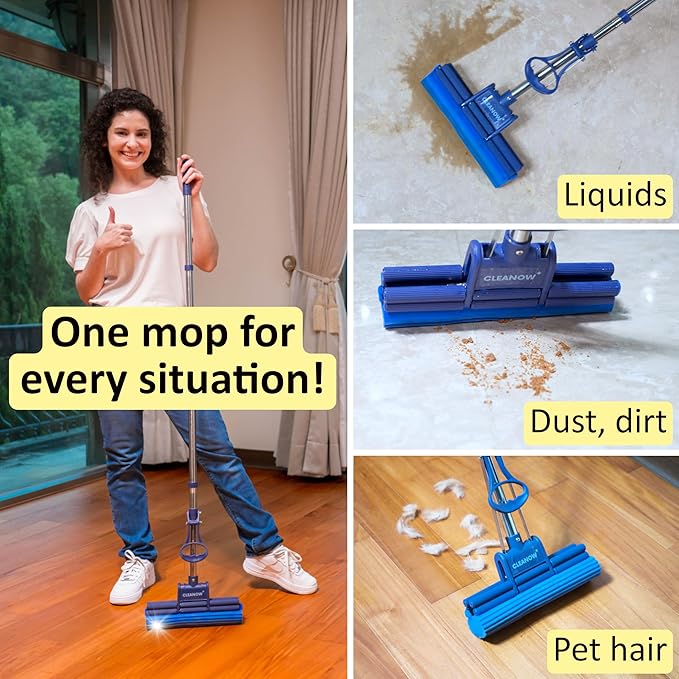 OneTouch GO! Floor Cleaner Floor Mops Sponge Mops Mop with Wringing Function (Cleanow OneTouch GO! Mop + 2 Refills)