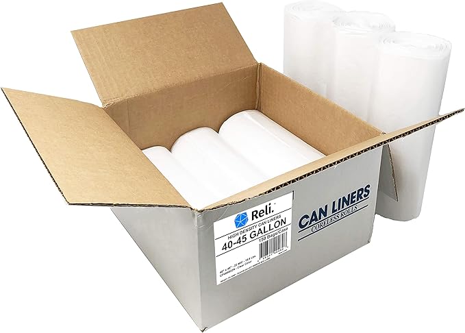 Reli. Premium 40-45 Gallon Trash Bags | 150 Count | Made in USA | Heavy Duty | Bulk | SuperValue | Clear Multi-Use Garbage Bags