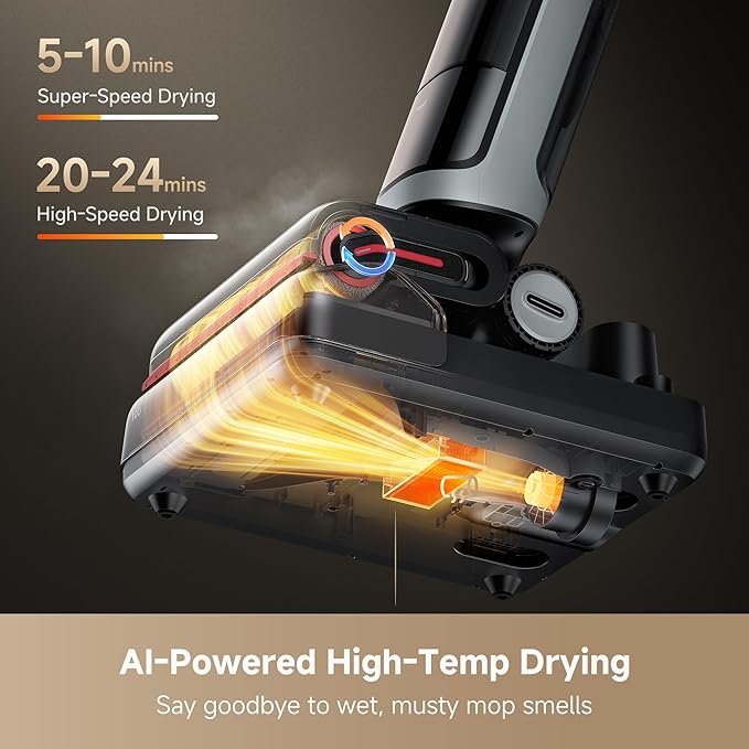 DREAME H15 Pro Heat Wet Dry Vacuum Cleaner 185°F Hot Water Floor Cleaning Cordless Vacuum Mop with GapFree AI Robotic Arm 22KPa Suction 0 Hair Tangle 212°F Self-Clean 194°F Hot Air Drying