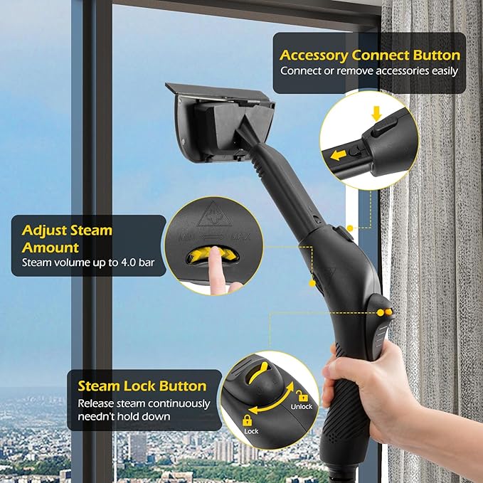 Dyna-Living Steam Cleaner 1500W Steamer for Cleaning with 1.5L Water Tank Car Steamer Cleaner for Multi-Surface Floors High-Pressure Steam Cleaner for Car Portable Car Steamer for Auto Detailing