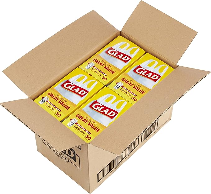 Glad Tall Handle-Tie Kitchen Trash Bags - 13 Gallon - 50 Count - 4 Pack (Packaging May Vary)