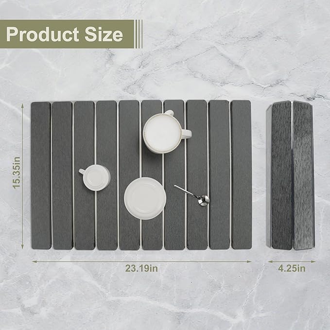 Dish Drying Mat Foldable Drying Mat for Kitchen with Non-Slip Pad &amp Sandpaper Draining Rack Sink Mat 23.6x15.4 Inch Dark Gray 1 Set