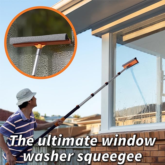 5-30 ft Window Washer Squeegee Kit with Extension Pole (36+ Foot Reach) // Long Handle Squeegee for Window Cleaning &amp Car Cleaning Multi-Use//Telescopic Professional Window Cleaning Squeegee for H