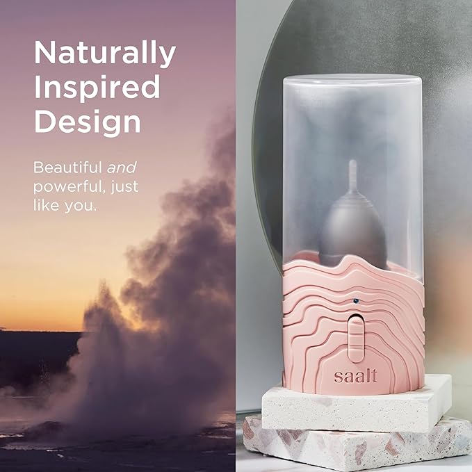 Saalt Menstrual Cup Steamer - Period Cup &amp Disc Sanitizer - Hands-Free Steam Sanitizer- No-Boil Design with Removable Power Cord - Compact &amp Portable - Rose Quartz