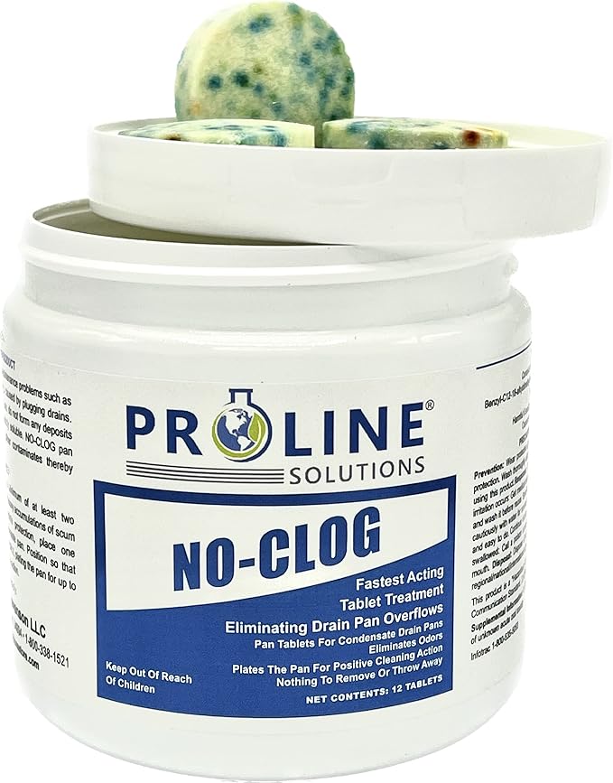 NO-Clog- Air Conditioner Drain Pan Tablets. Eliminate Drain Pan Overflows and Clogs. 90 Days of Positive Cleaning Action!