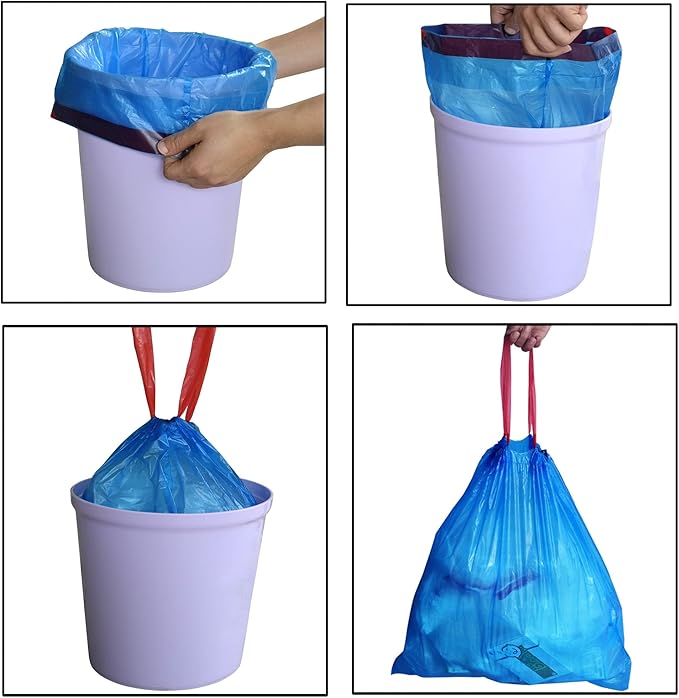 3 Gallon Drawstring Small Trash Bag Garbage Bags Blue 220 Counts
