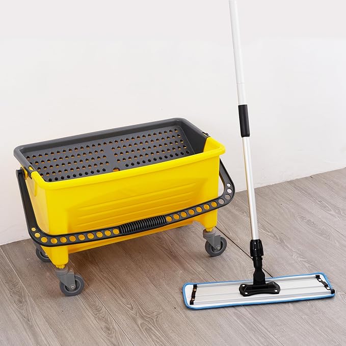 Matthew Cleaning Microfiber Finish Bucket with SievePress Wring Mop Bucket for Microfiber Flat Mops Mop Bucket with Non-Marking Casters Wheels44 Yellow