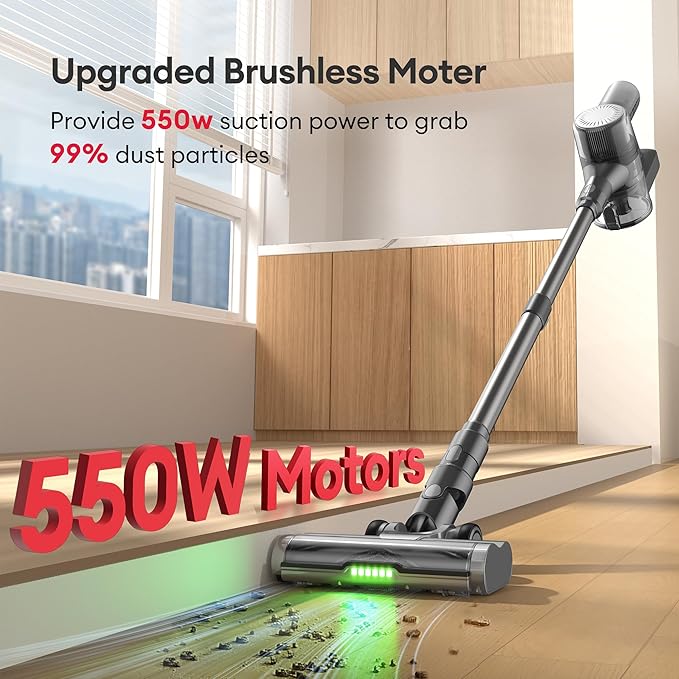 Ultenic Cordless Vacuum Cleaner 550W 50Kpa Stick Vacuum with Car Dashboard Screen Tangle-Free Brush for Pet Hair Max 45mins Runtime LED Display Tools for Hard Floor Carpet Car Cleaning U12