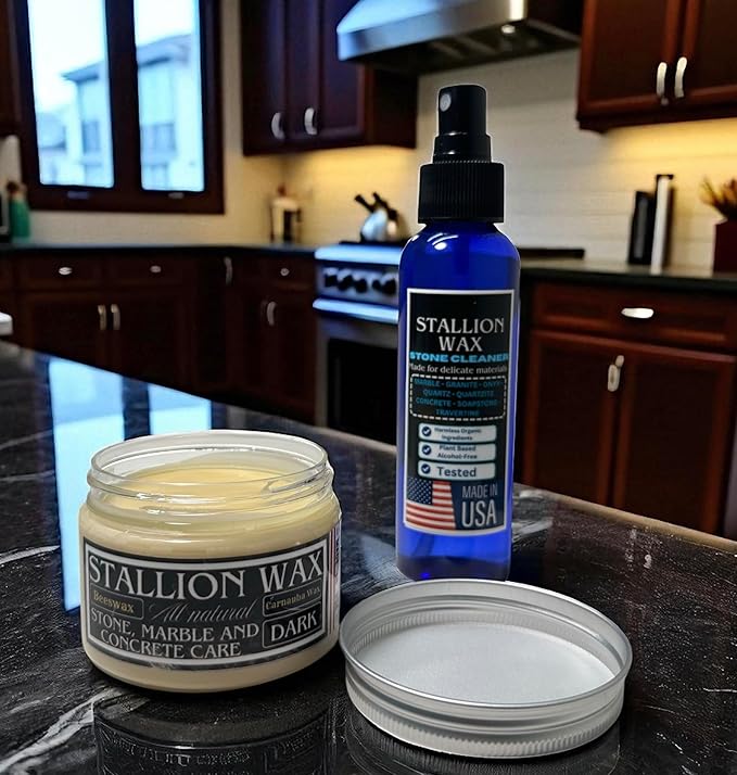 Marble &amp Granite Cleaner and Polish Kit – Enhances Dark Countertops | 4in1 Set Stone-Safe Care and Streak Free Shine for Black Marble Granite Quartz Quartzite Soapstone and Natural Stone Surfa