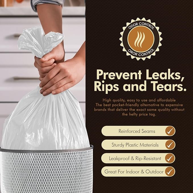 PAMI Small 4-Gallon Trash White 150 Bags - Strong Multipurpose Plastic Wastebasket Unscented Can Liners For Kitchen Bathroom Office- 4-Gallon Garbage Bags 1ft x1ft