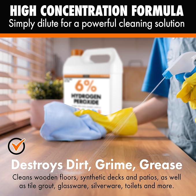 Chromex 6 Percent Hydrogen Peroxide Food Grade Home Kitchen Bath Cleaner Laundry Whitening 2.5 Gallons
