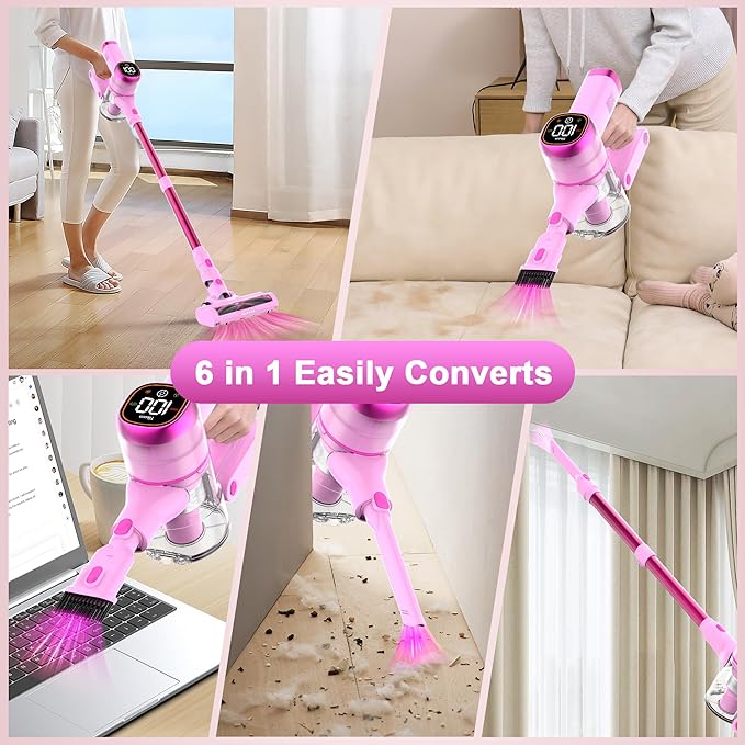 Tikom V500 Cordless Vacuum Cleaner for Home 40000Pa/450W Stick Vacuum with LED Touch Screen Charging Wall Dock Anti-Tangle Lightweight Handheld Vacuum for Pet Hair Hard Floor Carpet