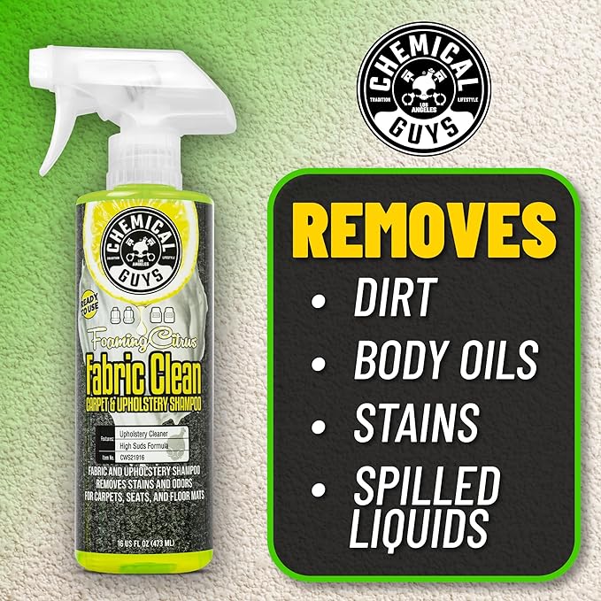 Chemical Guys Sprayable Citrus Fabric Clean Carpet &amp Upholstery Cleaner (Car Carpets Seats &amp Floor Mats) 16 fl oz Citrus Scent + Induro 7 Heavy Duty Nifty Interior Brush - HOL463