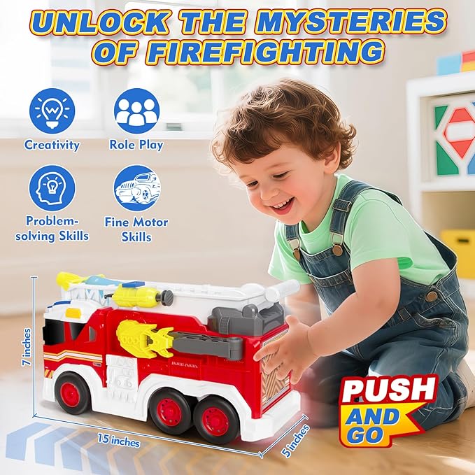 Large Fire Trucks Toys for Toddlers Kids Toys for 3 4 5 6 7 8 Years Old Boys 15 Firetruck Toy for Kids with Ladder Lights Sounds &amp Water Shooting Christmas Birthday Gifts for Boys &amp Girl