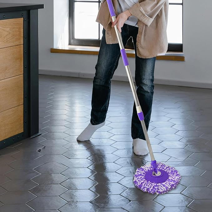 Spin Mop Replacement Handle 47.6-inch 360 Degrees Rotating Telescopic Replacement Mop Stick with Robust Reinforced Plastic Disc for Spin Mop Bucket Cleaning System (Plastic DiscPurple)