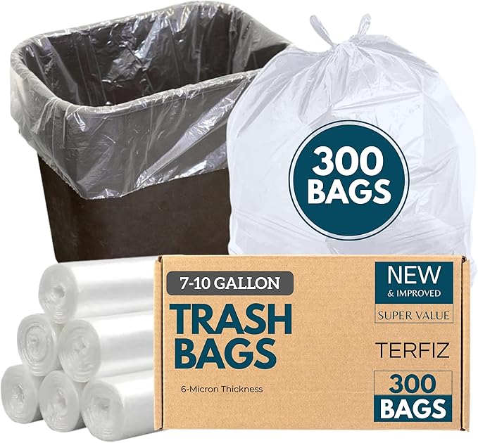 7-10 Gallon Trash Bags | 300 Bags | Multipurpose for Office Bathrooms Business Home Commercial and Industrial Needs