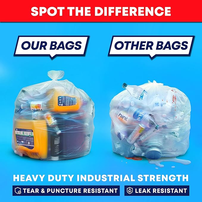 Veska 55-60 Gallon Trash Bags Large Clear Garbage Bags150 Bags Bulk Can Liners Perfect for Office Waste and Storage Use Recycling Yard Waste and Leaf Collection Rollaway Bin Liners