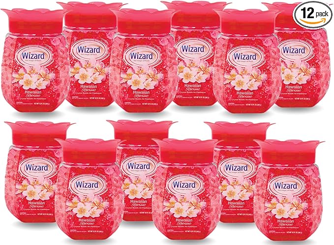 WIZARD Odor Eliminator Gel Beads - 12 oz Pack of 12 - Air Freshners For Bathroom. Rooms Per Areas and Car Freshner (HAWAIAN RETREAT)